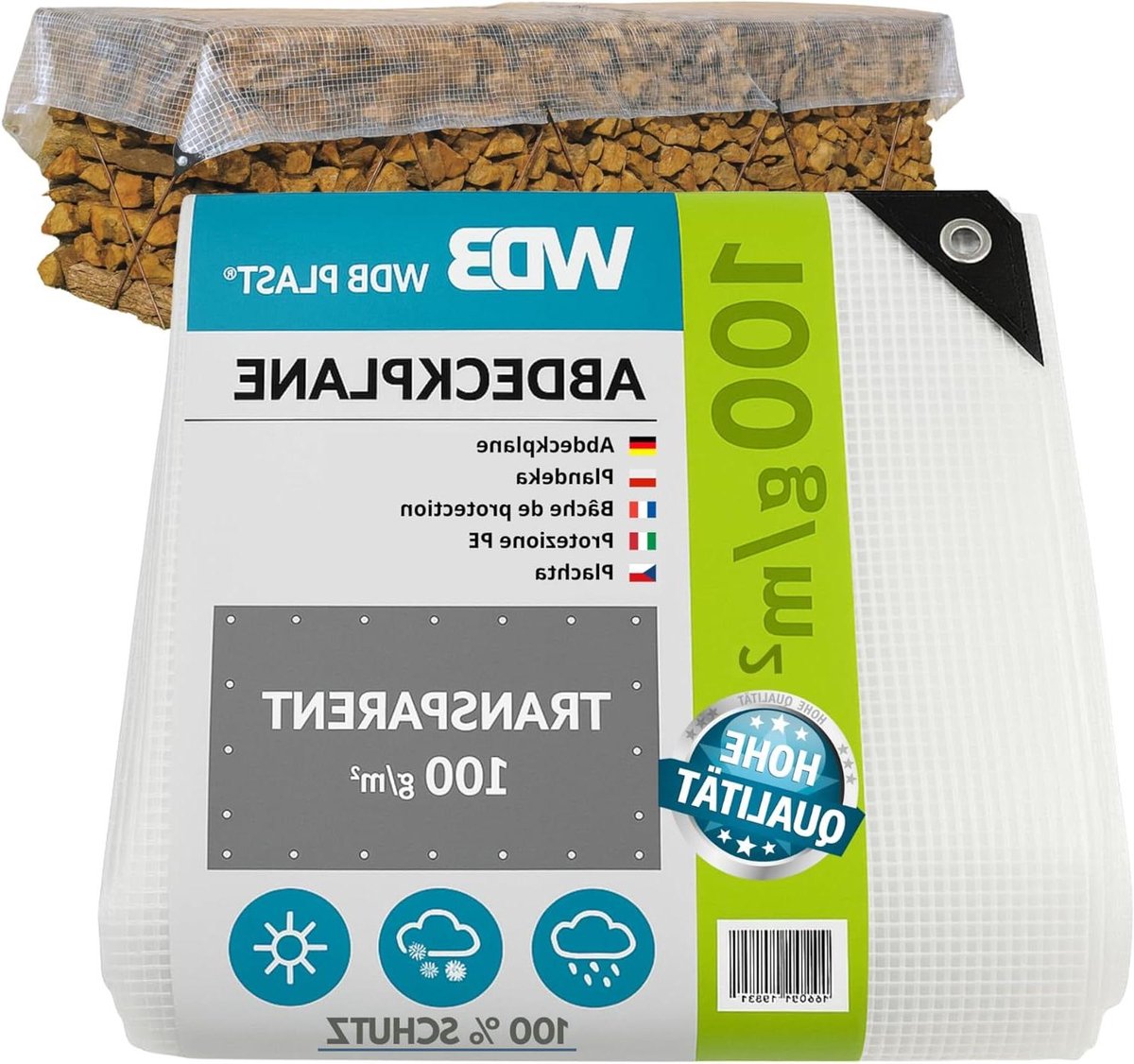 Dekzeil Afdekzeil - Zeildoek Tarp - Bescherming Tegen Weer - Versterkte Transparante Folie - 4 x 4 m - Transparant
