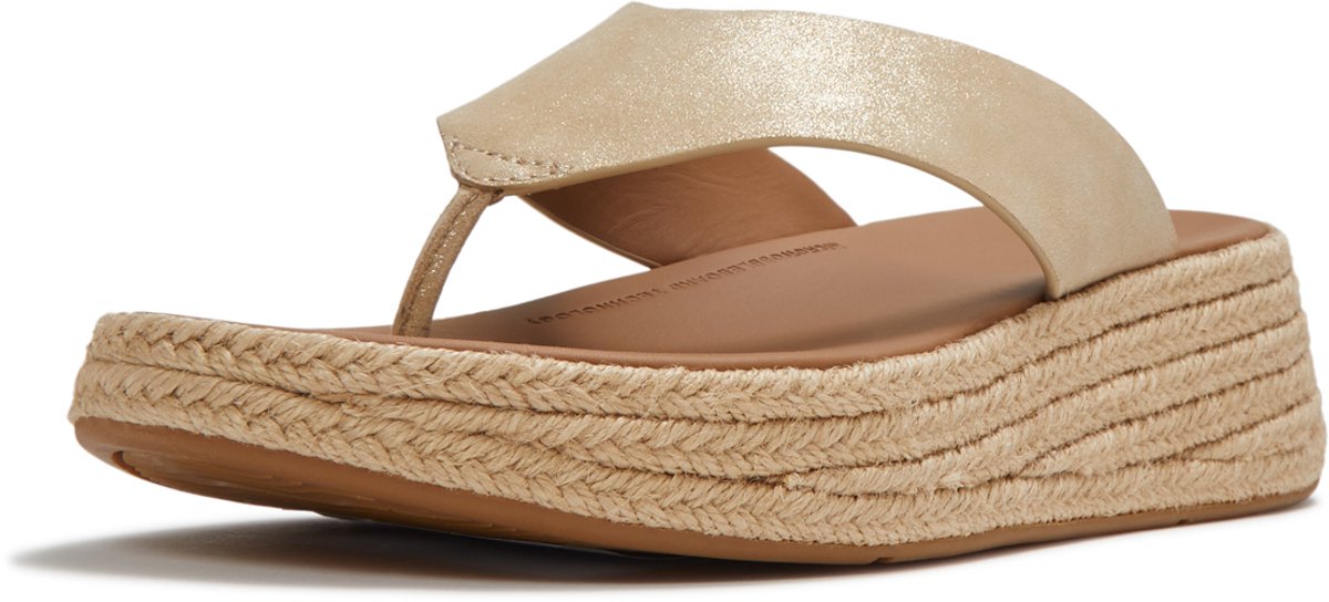 FitFlop F-Mode Espadrille Shimmersuede Toe-Post Sandals Dames Sandalen - Metallic Beige
