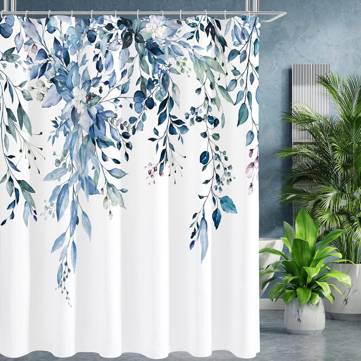 Douchegordijn Blauw - Badkamergordijn Waterdicht - Douchen - Uniek Bladontwerp - 183 x 183 cm - Blauw
