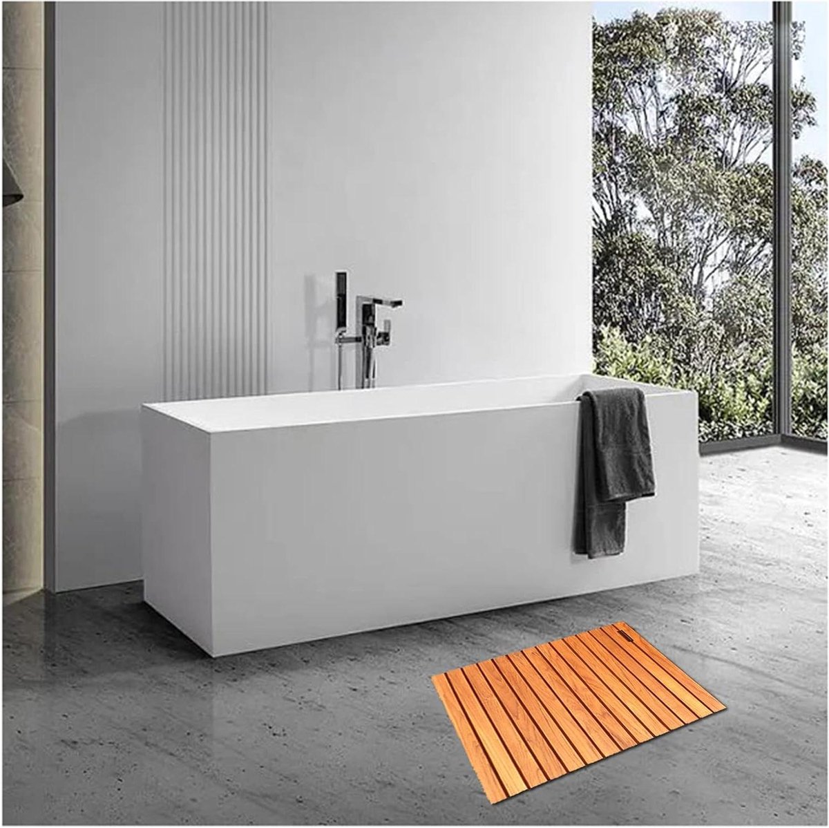Houten Douchemat - Bamboe Badmat - Veilig Douchen - Antislip Voetjes - 75x120cm - Natuurlijk