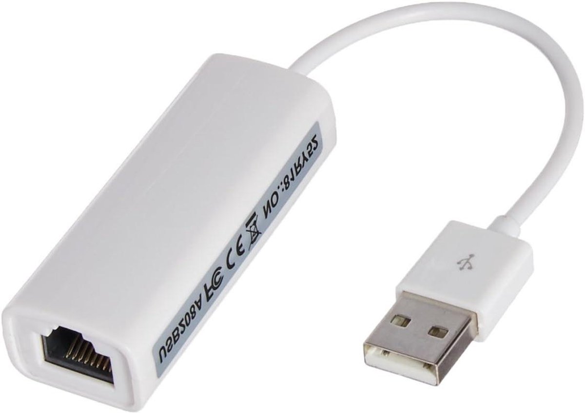 Ethernet Adapter - Netwerk Kabel - Internetradio Verbinding - USB naar RJ45 - 15 cm - Zwart