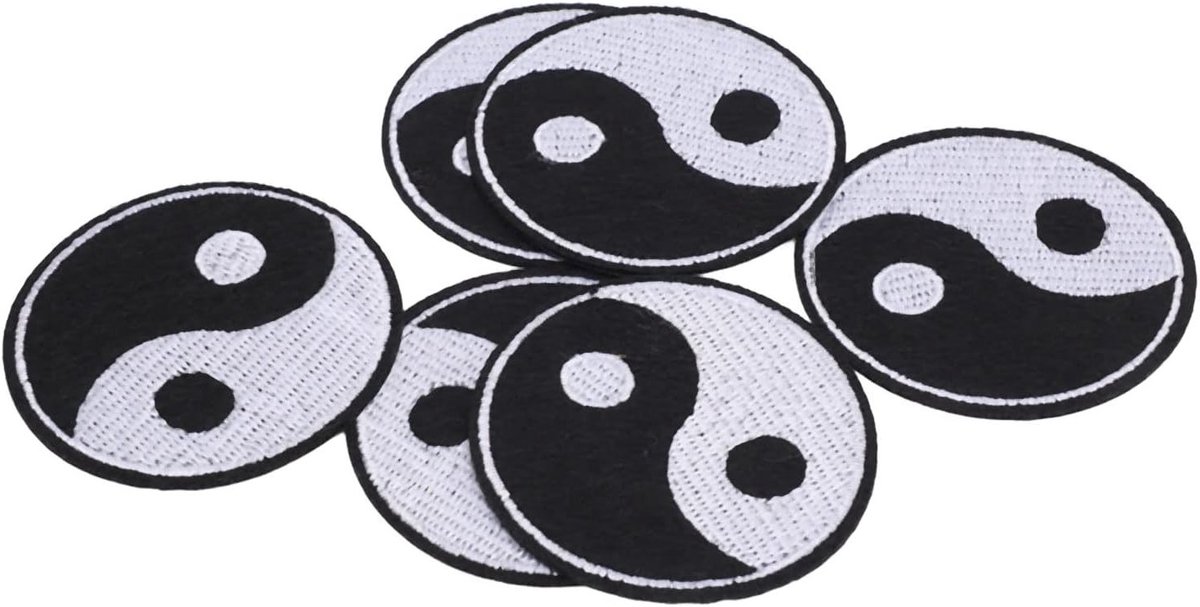 Zes Yin Yang Patches voor Strijkwerk, Taiji Borduur Patches voor Kleding, Hoed en Portemonnee