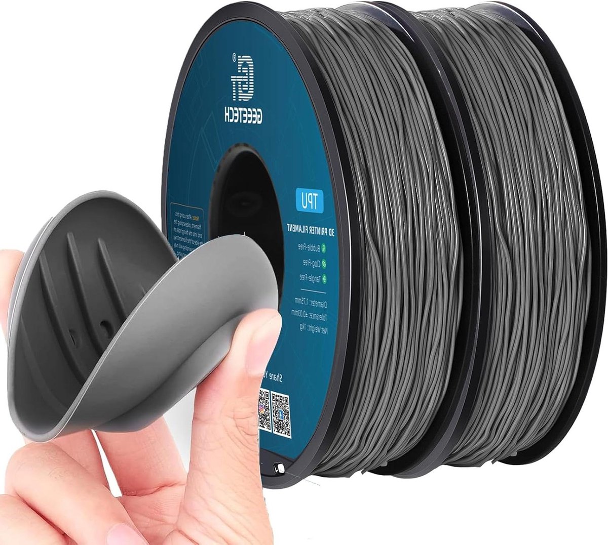 TPU Filament - Flexibel Filament - 3D Printen - Hoge Flexibiliteit - 2 x 1 kg - Grijs
