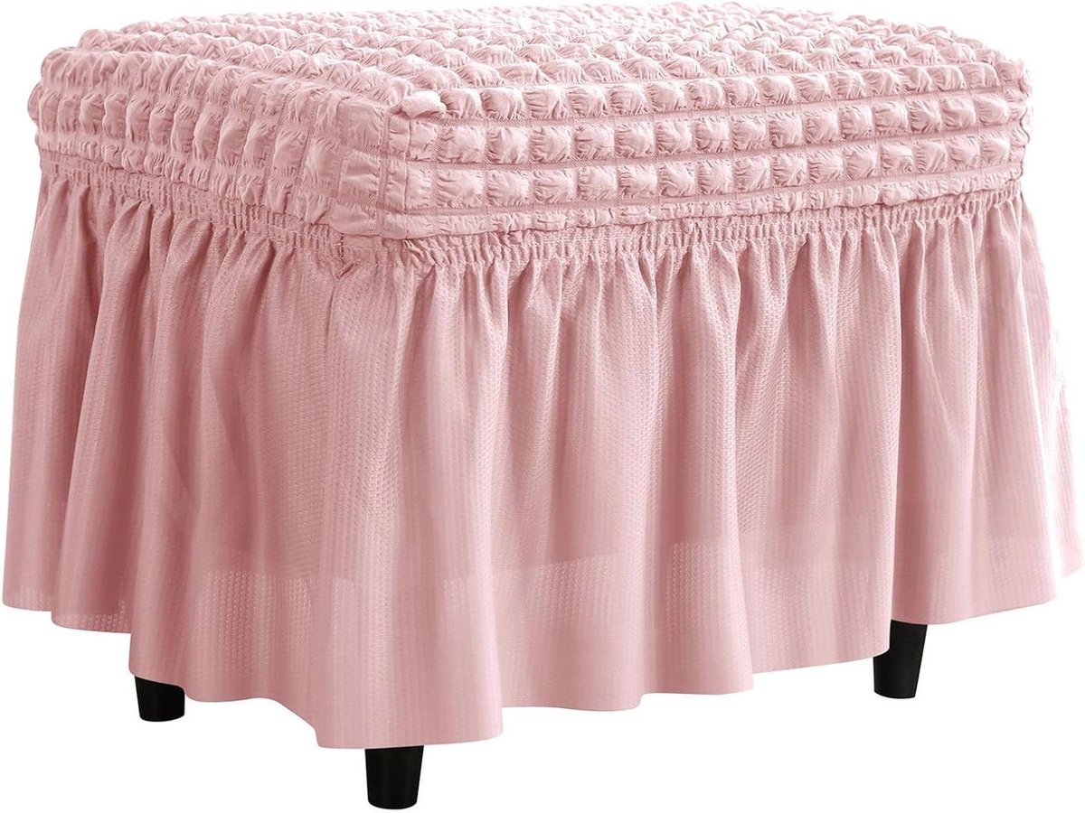 Voetenbankhoes Rechthoekig - Pouf Cover Hockerhoes - Woonkamer Decoratie - Met Rok Ontwerp - 60-100cm Lengte - Roze