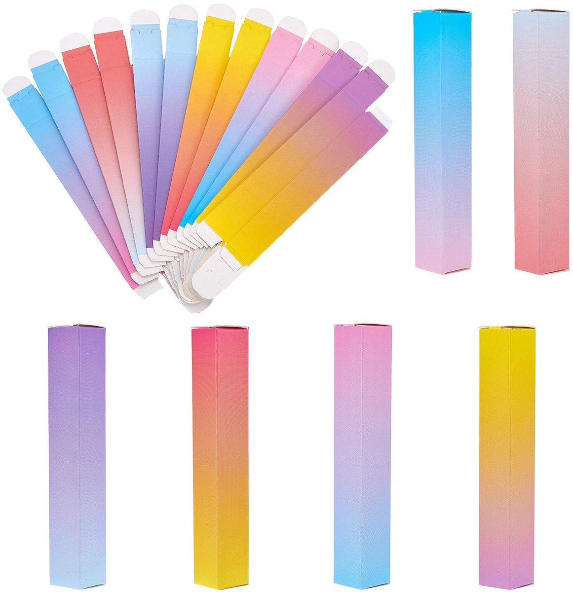 SPHProducts - Geschenkdosis - Kraftpapier - 60 stuks - Rechthoekig - Kleurverloop - Voor kleine geschenkjes - 1,7 x 1,7 x 10,3 cm