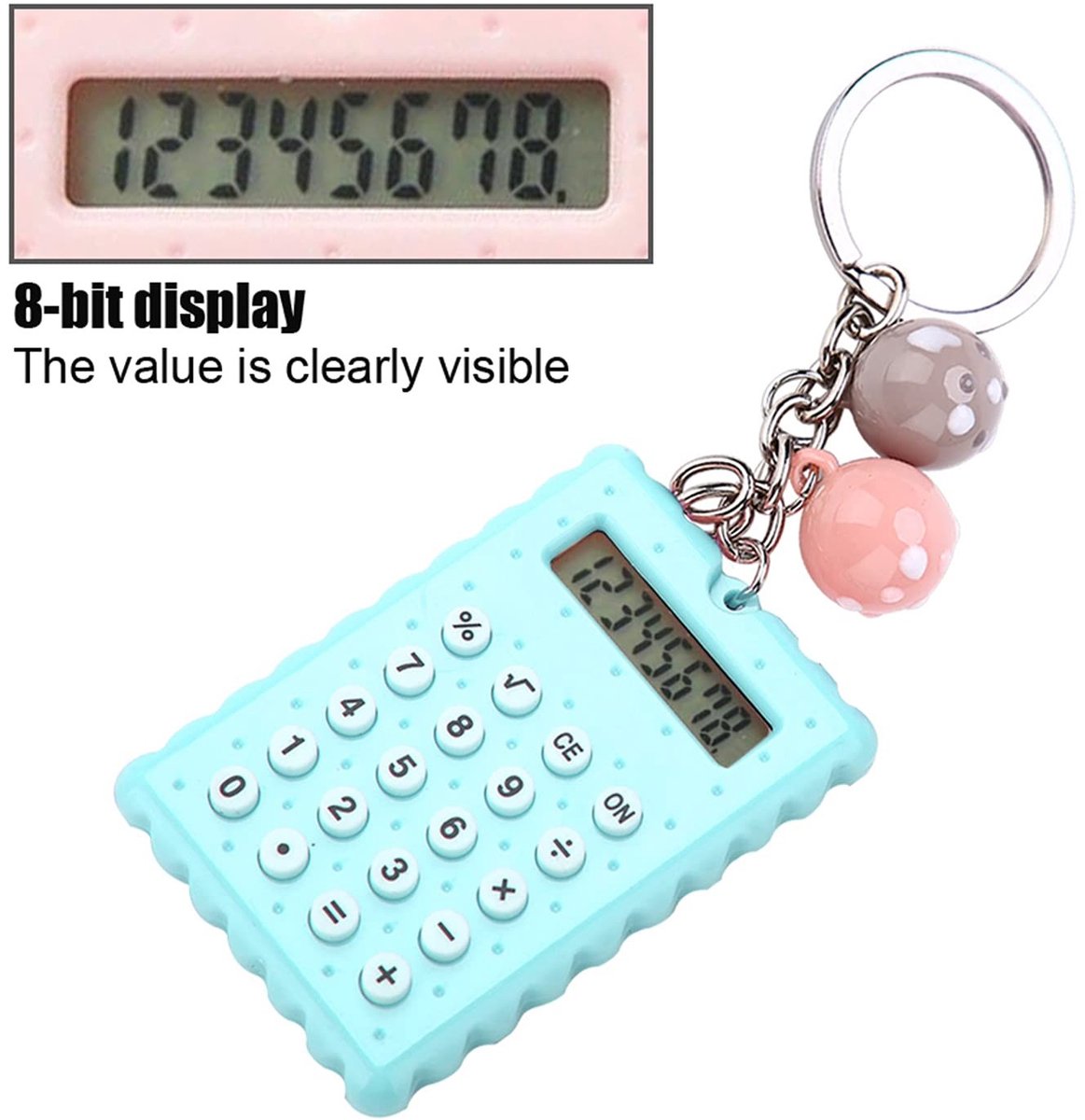 Store_7 - Mini Draagbare Rekenmachine - Sleutelhanger - Modieuze Koekjesstijl - Snoepkleurige Zakrekenmachine - 8-cijferige Display - Leuk Cadeau v...