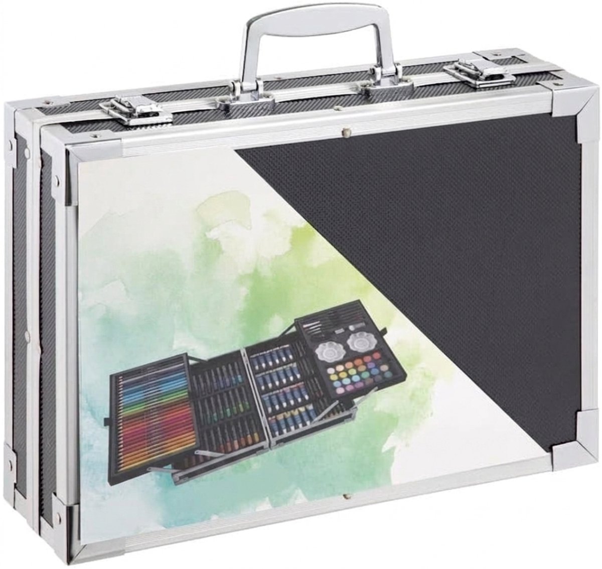 Zyrex® Tekenset - Tekendoos - Tekenkoffer - Tekenset Volwassenen - Tekendoos Voor Kinderen - Zilver- 9cm x 34cm x 24cm