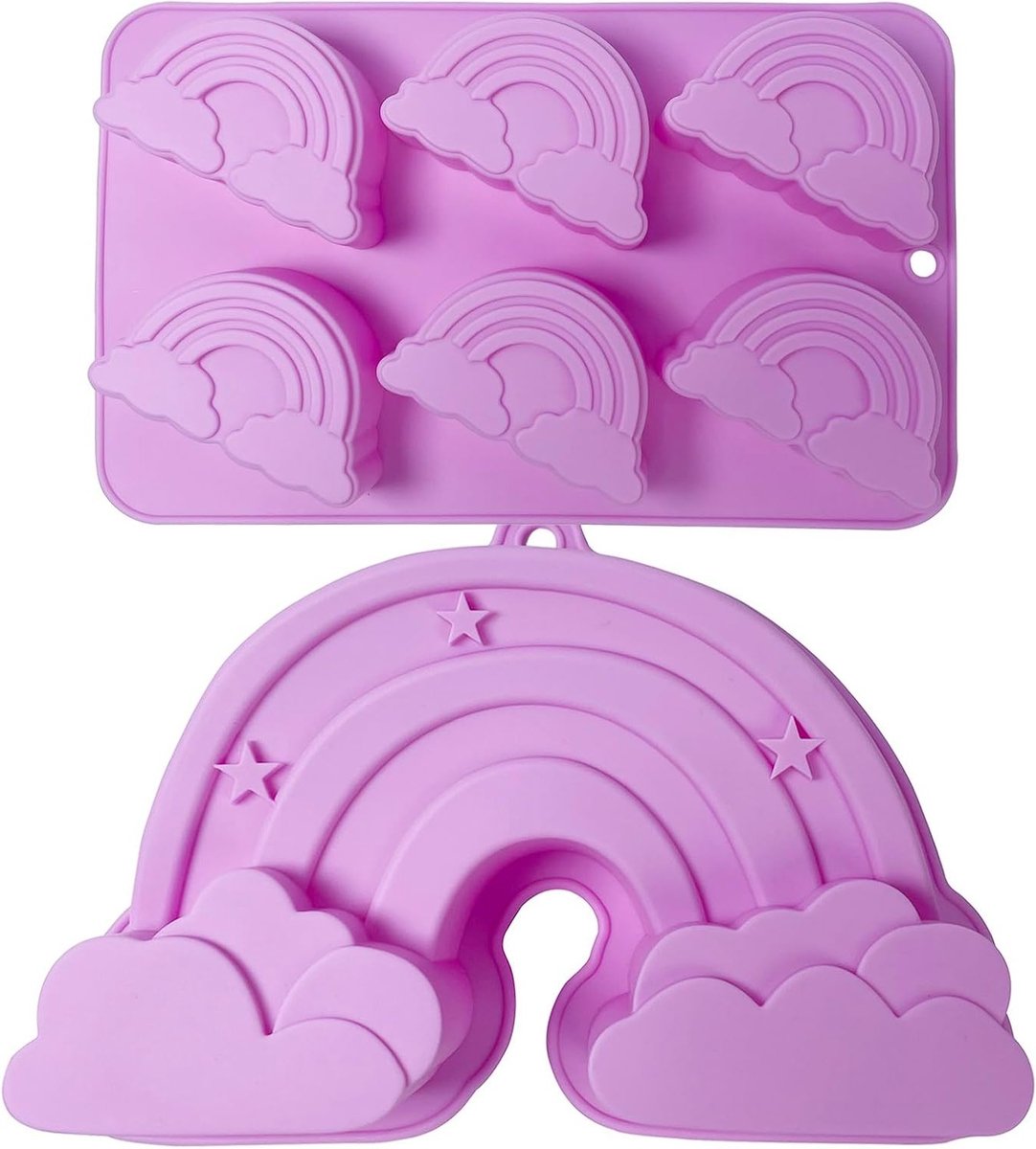 Set van 2 Regenboog Cakevormen van Silicoon voor Verjaardagstaarten, Jelly en Desserts, Ideaal voor Kinderen