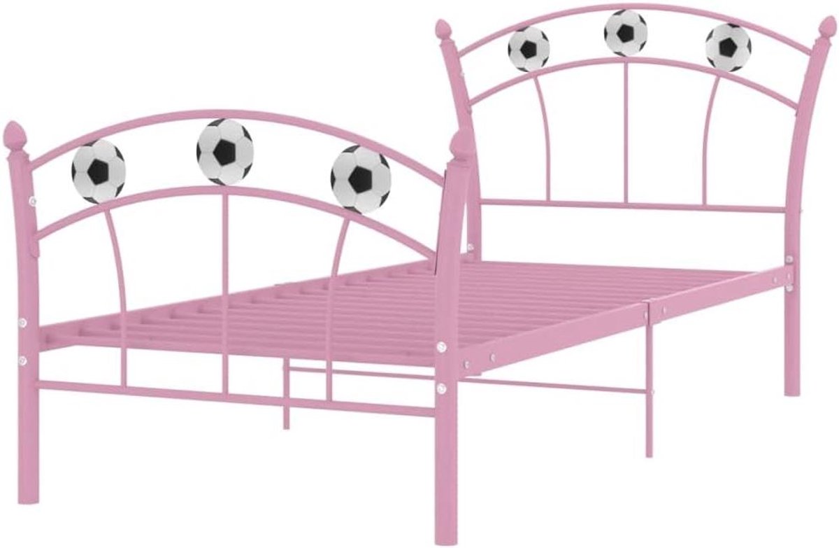 Bedframe Metaal - Eenpersoonsbed Frame - Heerlijk Slapen - Stevige Constructie - 90x200 cm - Roze
