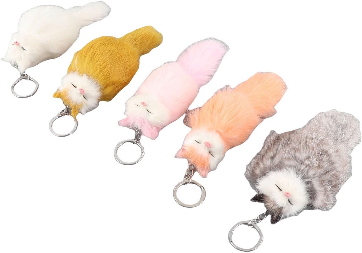ONF3 - Pluizige Dierensleutelhanger - Schattige Sleutelhanger - Draagbaar en Duurzaam - Lichte Perzik - Perfect voor Dames en Meisjes - Unieke A...