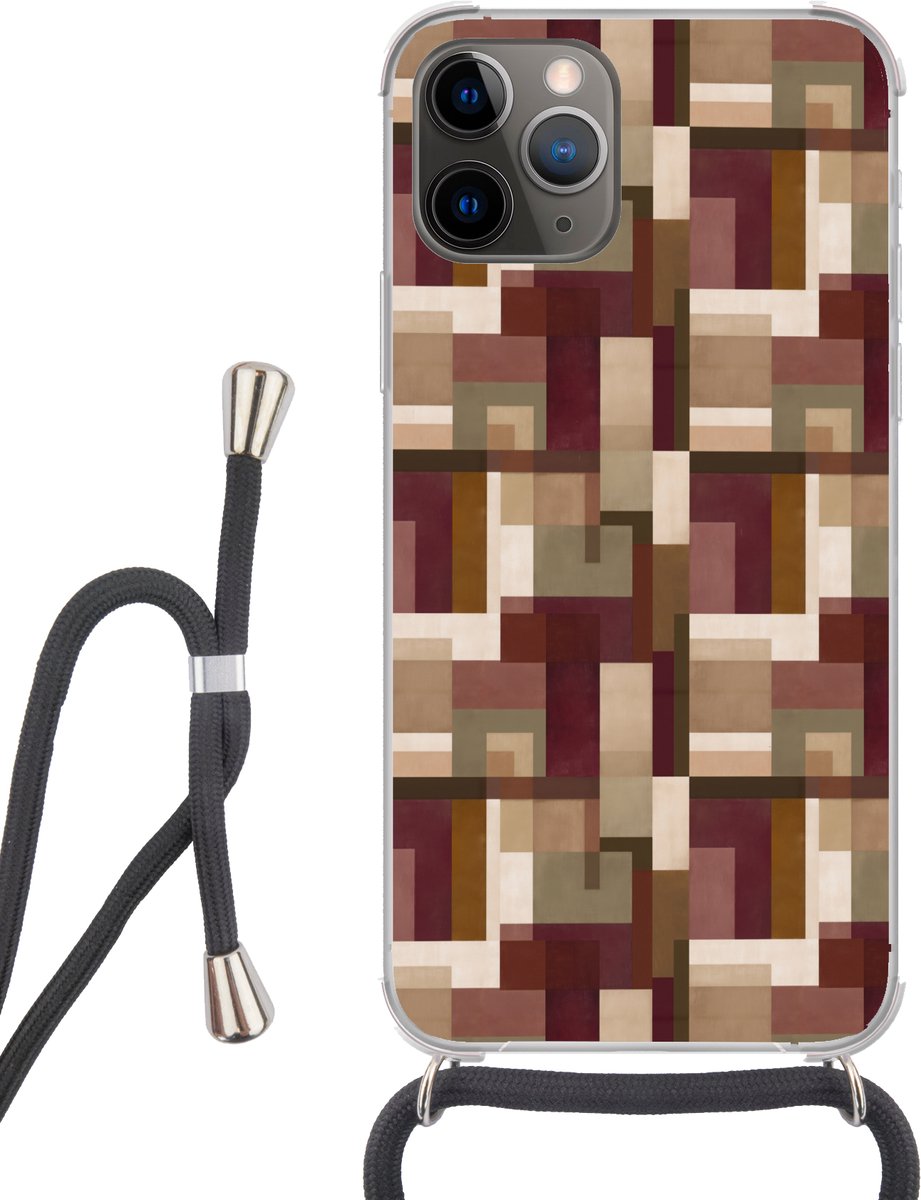 Telefoonhoesje Geschikt voor iPhone 13 Pro - Modern - Geometrie - Kleurrijk - Siliconen - Crossbody - Backcover met Koord - Telefoonhoesje met koord - Hoesje met touw Telefoonhoesje