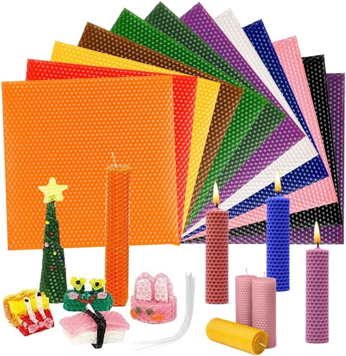 DIY Kaarsen van Bijenwas, Set van 12 Stukken met Katoenen Lont voor Kaarsen Maken, Creatief Knutselproject voor Volwassenen en Kinderen