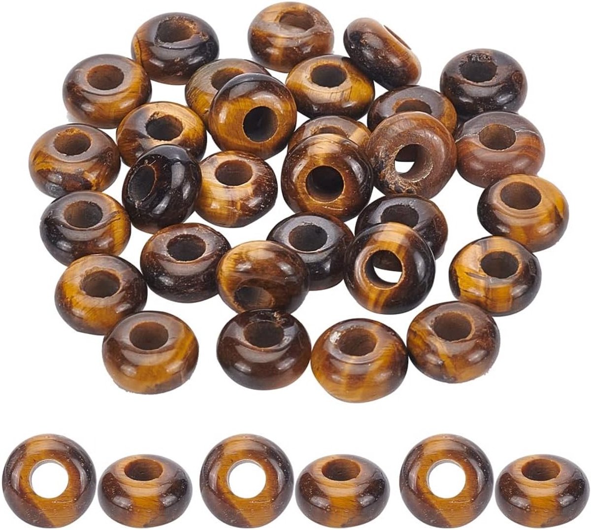 30 Stuks Bruine Tijgeroog Ronde Kralen, 10mm Diameter, 4.5mm Dikte, 4mm Gat voor Sieraden Maken en Ambachten