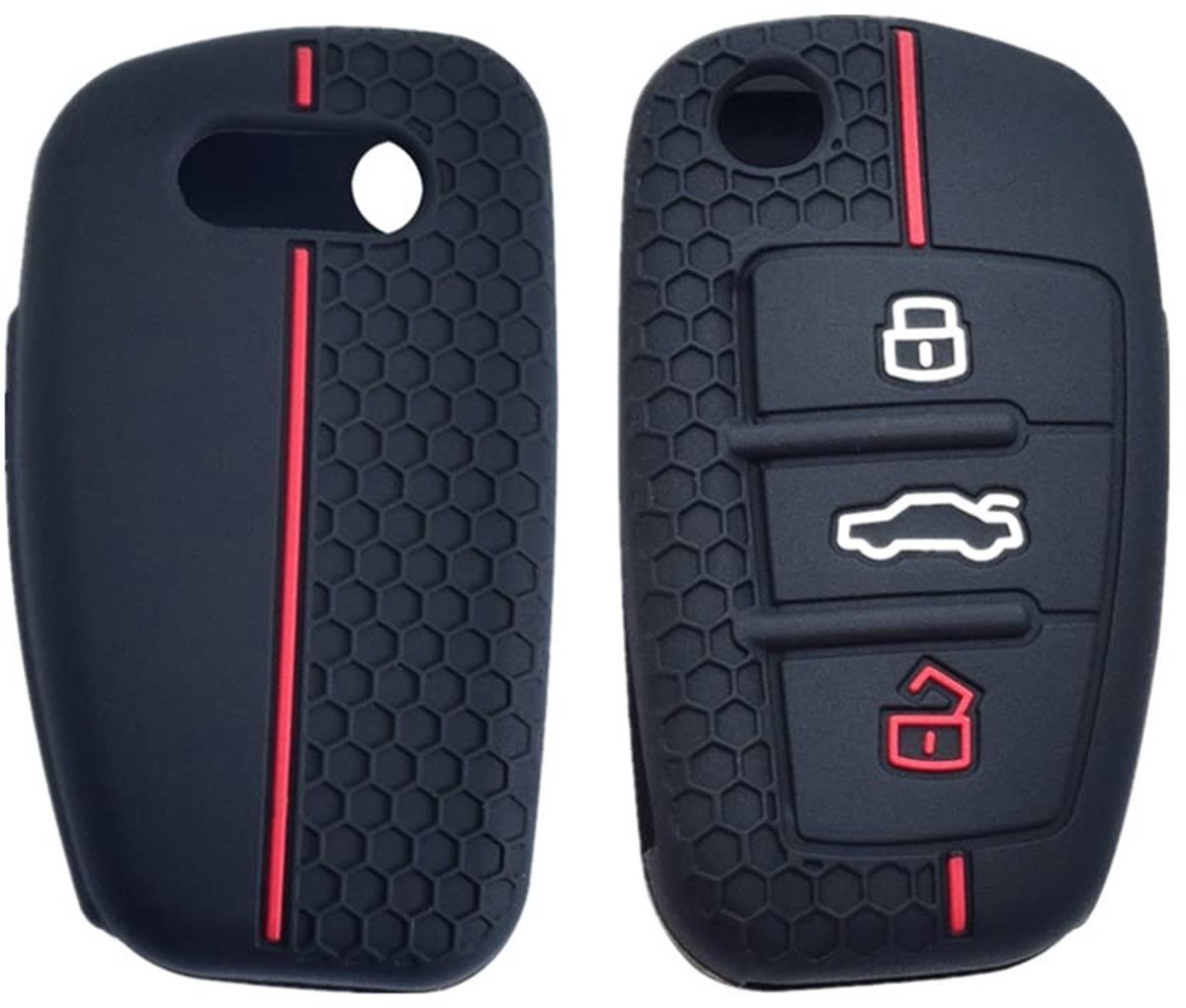 Store_8 - Autosleutel Cover - Siliconen Sleutelhoes - Zwart - Afstandsbediening Bescherming - Geschikt voor Audi Modellen - 3 Knoppen