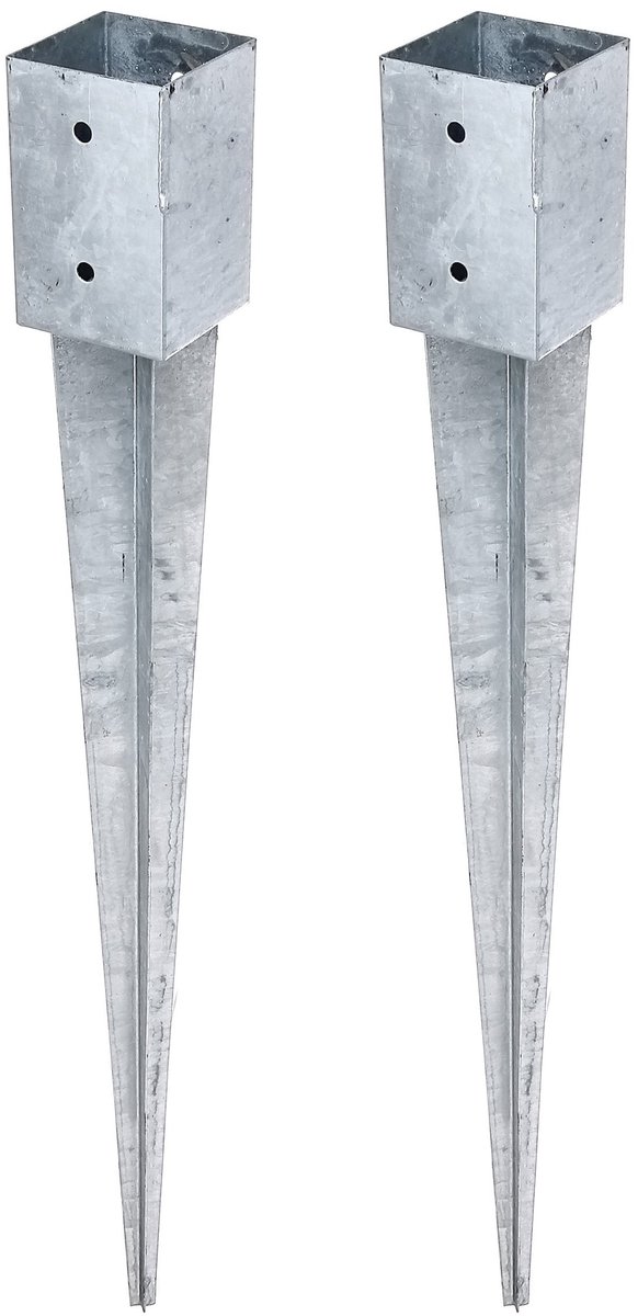Alberts 211820 inslag-paalvoet | voor ronde of vierkante houten palen | thermisch verzinkt | 91 x 91 mm | totale lengte 900 mm | set van 2