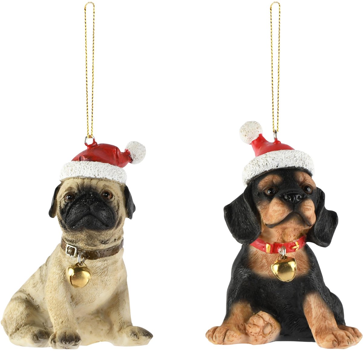 Dekoratief | Hanger hondje m/kerstmuts, resina, 7x6x9cm, set van 2 stuks | A265852