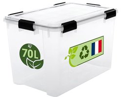 Iris Ohyama Luchtdichte Kunststof Opbergdozen met Deksel, 60L, Transparant, Hermetische Waterdichte Sluiting, Robuuste kliksluitingen, Stapelbaar, Stofbescherming, BPA-vrij, WSB-60
