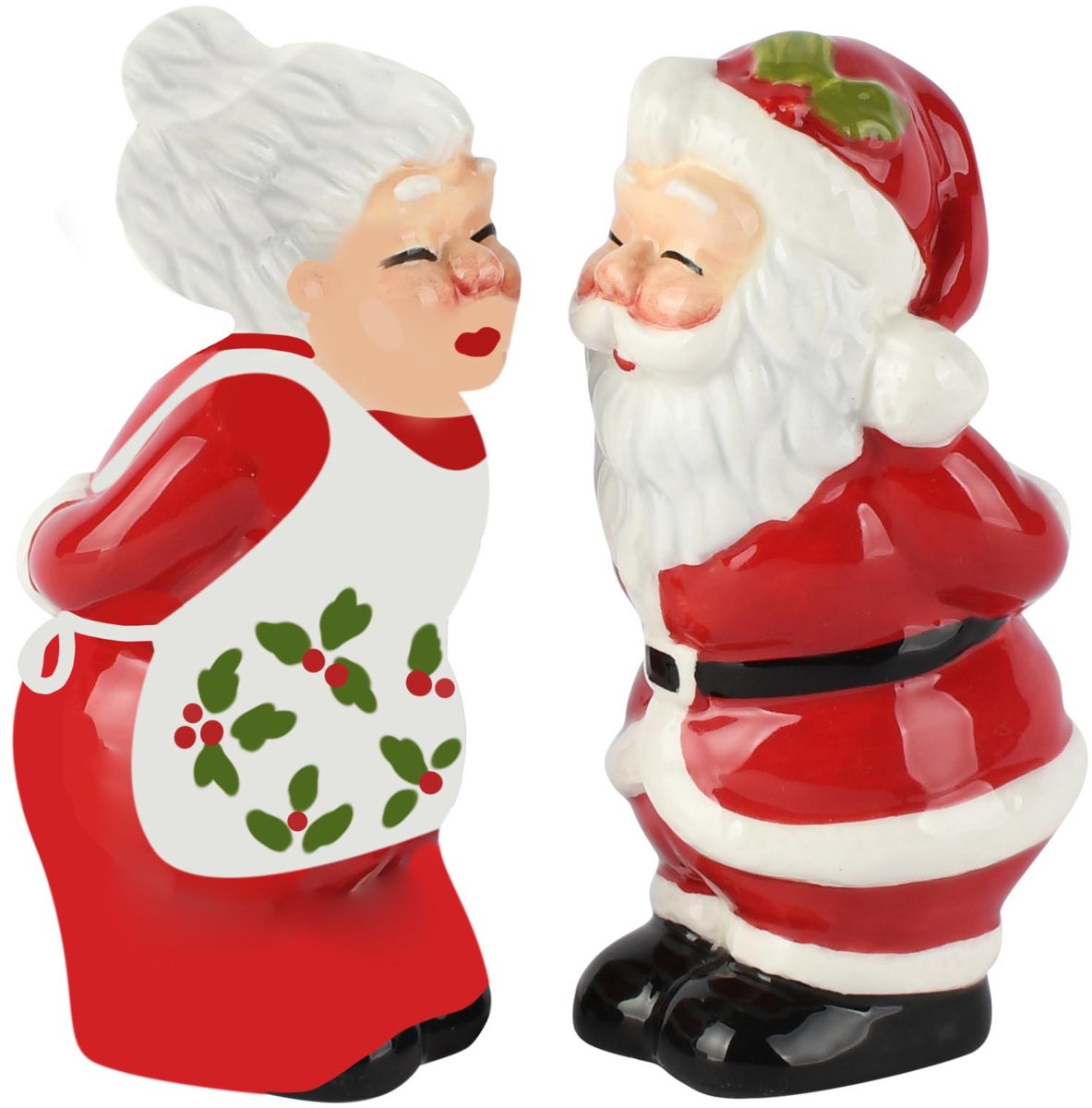 Dekoratief | Duo peper/zout 'Mr & Mrs Claus', rood/wit, keramiek, 5x5x10cm | A265105
