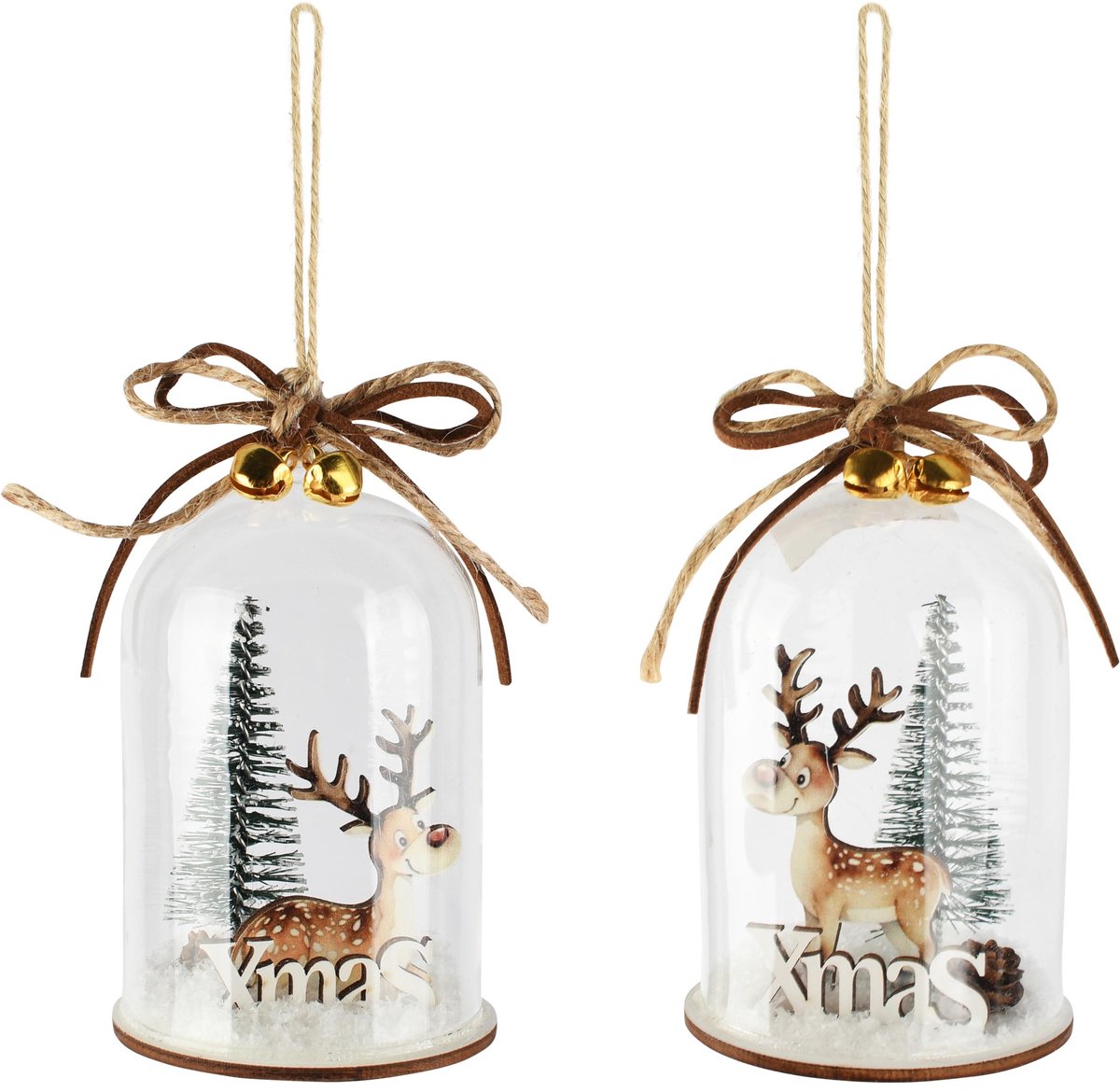 Dekoratief | Hanger globe m/rendiertje 'X-mas', glas, 7x7x11cm, set van 2 stuks | A265278