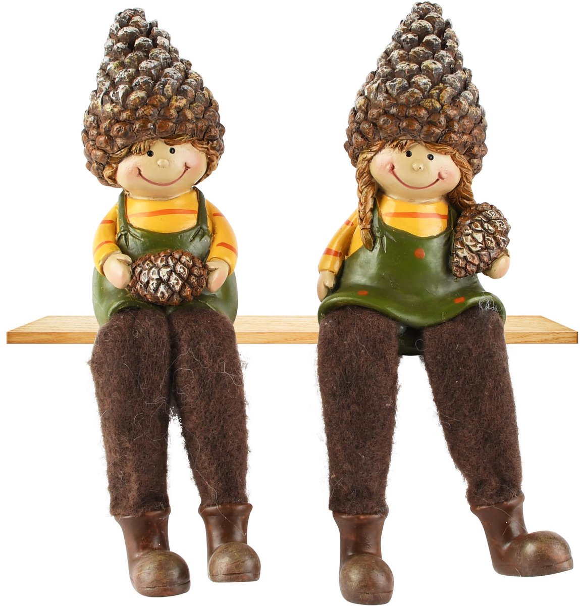 Dekoratief | Herfstkindje m/hangbenen, bruin/groen, resina, 4x5x16cm, set van 2 stuks | A265124