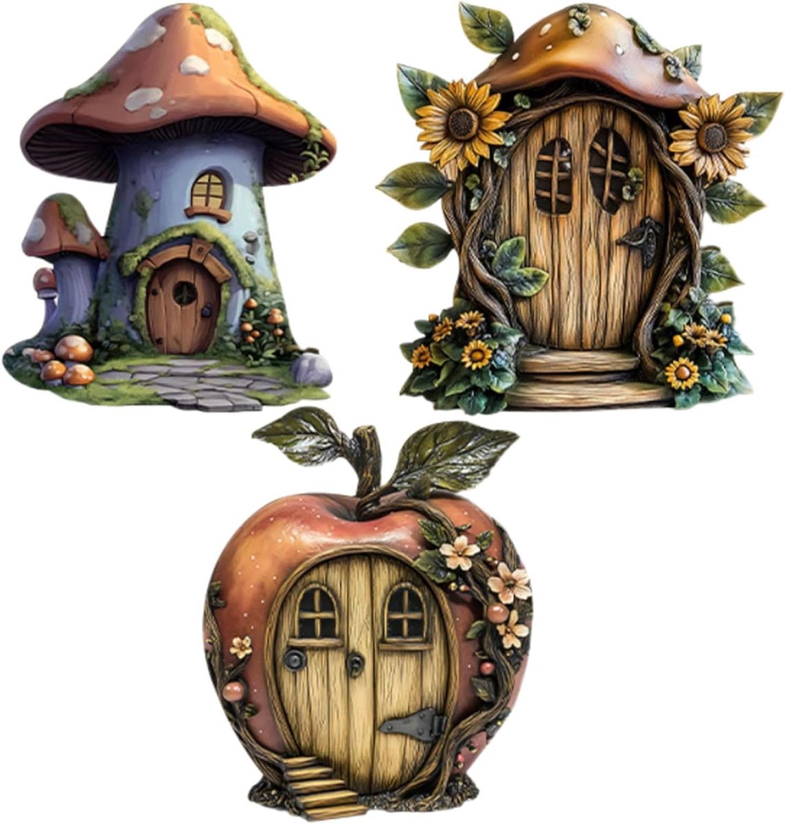 Houten Sprookjesdeur - Miniatuur Constructie - Decoratieve Sfeer - Massief Hout - 10.2 cm Breed - Antiek Houtkleur