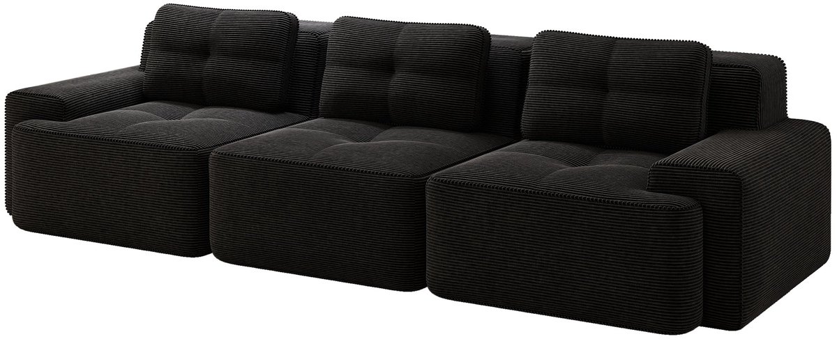 Merax Cloudbank 3-Zits - Zwarte Ribstof Bank 293 cm - Modulaire Loungebank met Diepe Zitting - Frameloze Sofa - Antislip Onderzijde - Geen Montage Nodig