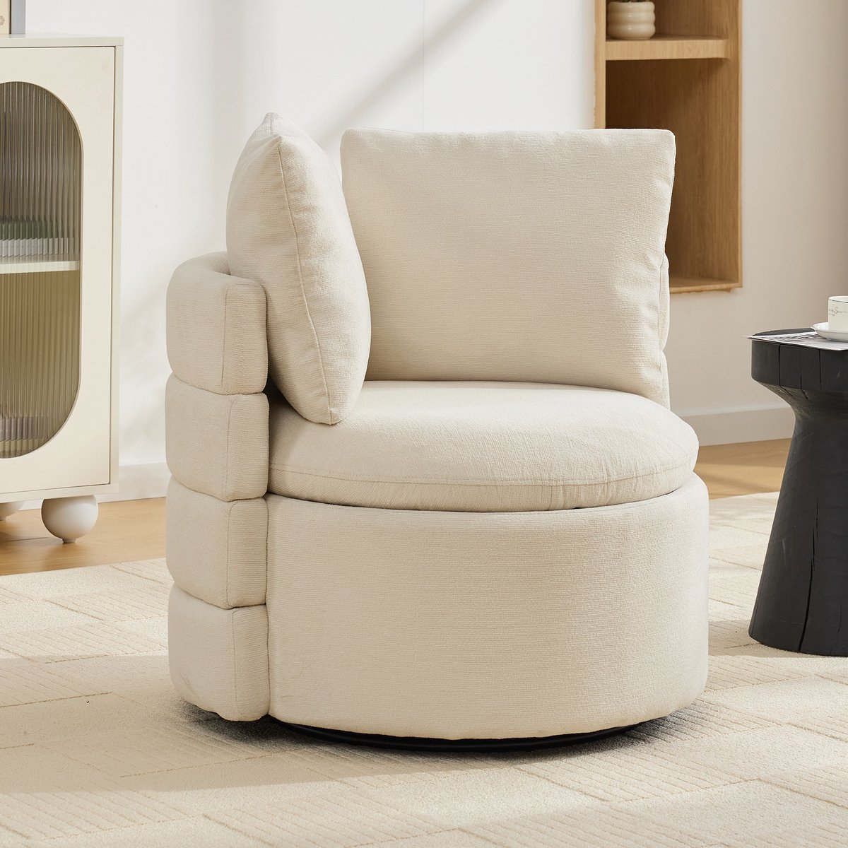 Re-purelife® draaibare fauteuil 360° met verborgen opbergruimte - chenille loungestoel met