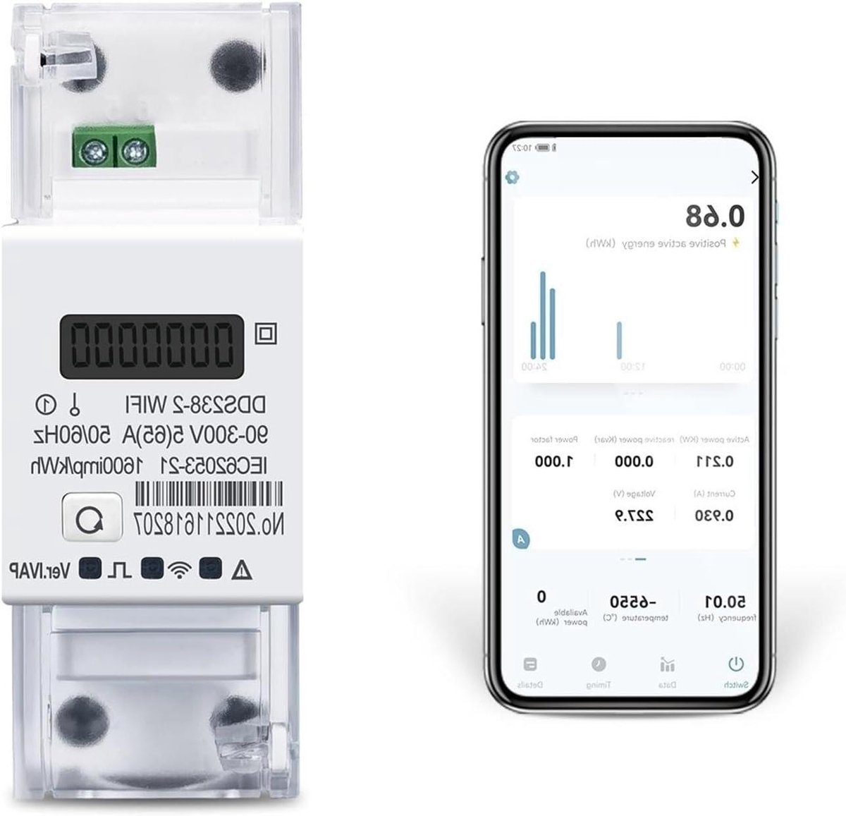 Energieverbruik Meter - Stroom Monitor - Energie Besparen - WIFI Bidirectioneel - Compact Formaat - Wit