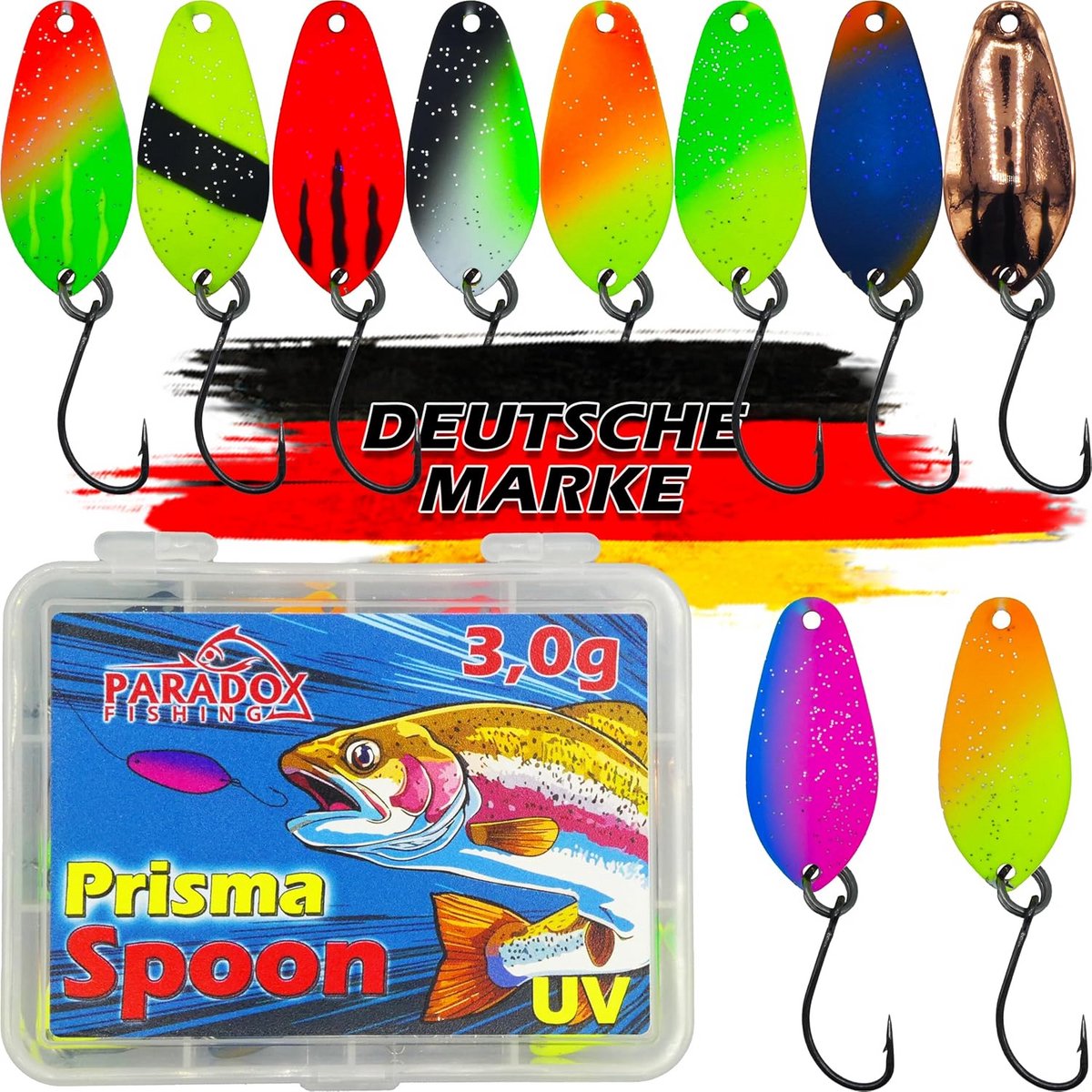 Trout Spoon Set - 10 stuks 2.5g met Spoonbox en 5 Snaps