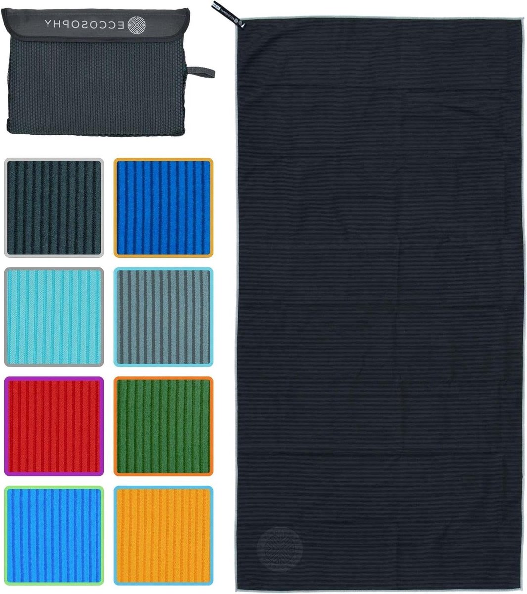 Microvezel Gymhanddoek - Sneldrogende Handdoek Sport - Zweet Absorberen Trainen - Geribbelde Textuur - 40x20 cm - Zwart