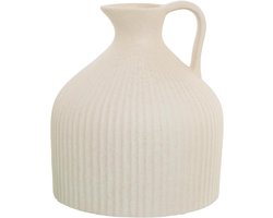 DRW Kruik met handvat van keramiek met groeven in beige, 21 x 25 cm