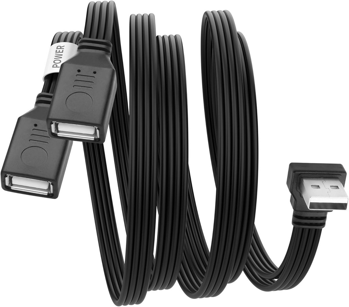 90 graden USB splitterkabel USB A 2.0 mannelijk naar dubbele vrouwelijke adapter Y-Flat gegevensverlengkabel Dual USB Power Hub voor opladen/gegevensoverdracht (0,5 m) (hoek boven)