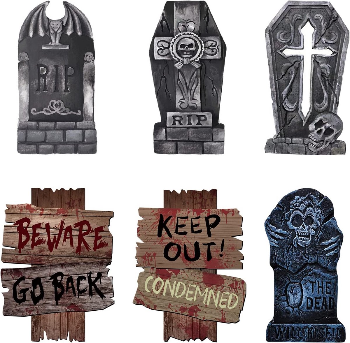 Set van 6 Grafstenen voor Tuin – Realistische Halloween Grafdecoratie