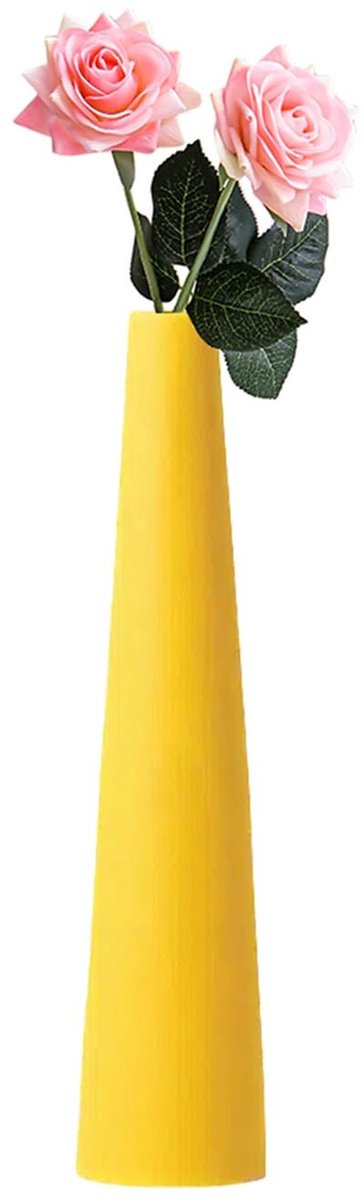 NTH products- Bloemenvaas Keramisch - Hoge Kegelvorm - Handgemaakt - Mat Geel - Minimalistisch - Ideaal voor 1-2 Stengels - Vaas