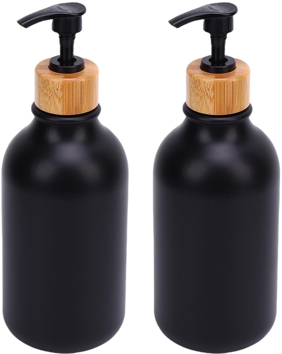 MTTproducts- Zeepdispenser 500 Ml - Zeepdispenser Set - Houten Pomp - Zwart - Duurzaam - Eenvoudig te Vullen - Lotiondispenser