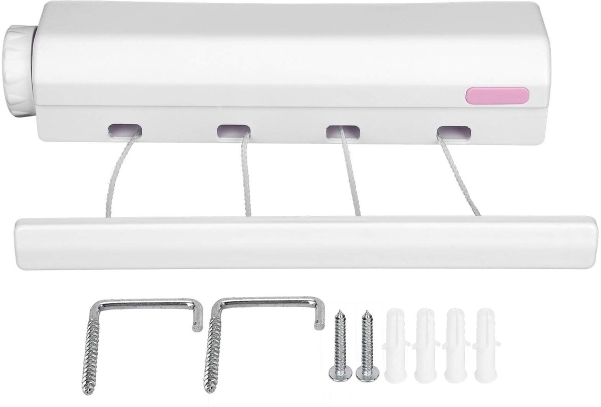 MTTproducts- Waslijn Automatisch Intrekbaar 3,2m - Wanddroogrek - Uittrekbare Waslijn - 4 Lijnen - Eenvoudig te Installeren - Modern Design - Wasrek