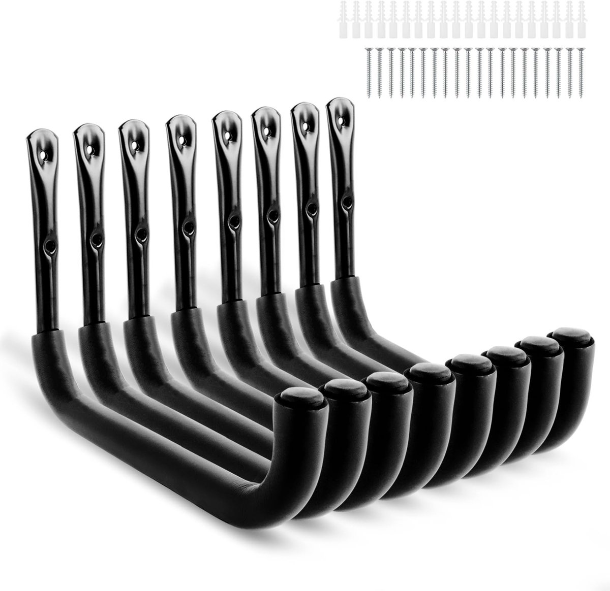 MTTproducts- Wandhaak Zwart - Set van 8 Stuks - Roestvrij Staal - Max. Draagvermogen 30 kg - Inclusief Schroeven/Dowels - 32 x 23 cm - Haak