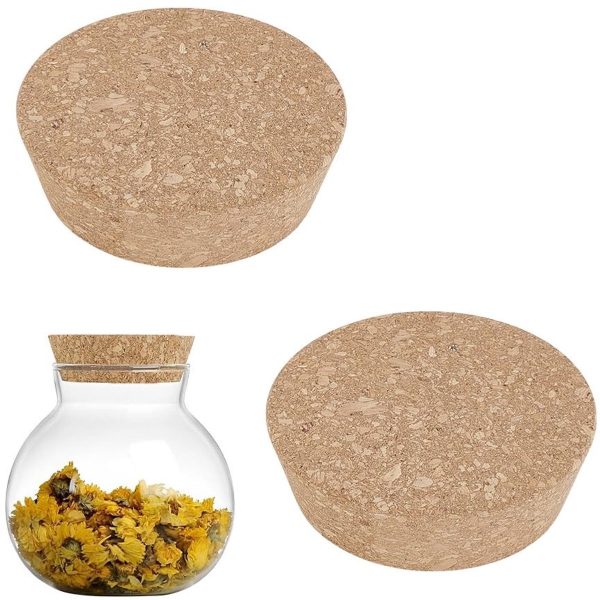 MTTproducts- Kurkdeksels 2 Stuks - Grote Kurkdeksels 84-100 mm - Vervanging Wijnfles - Houten Taps Toelopende Pluggen - Geschikt voor Glazen Potten - Materiaal: Kurk - Flesdeksel