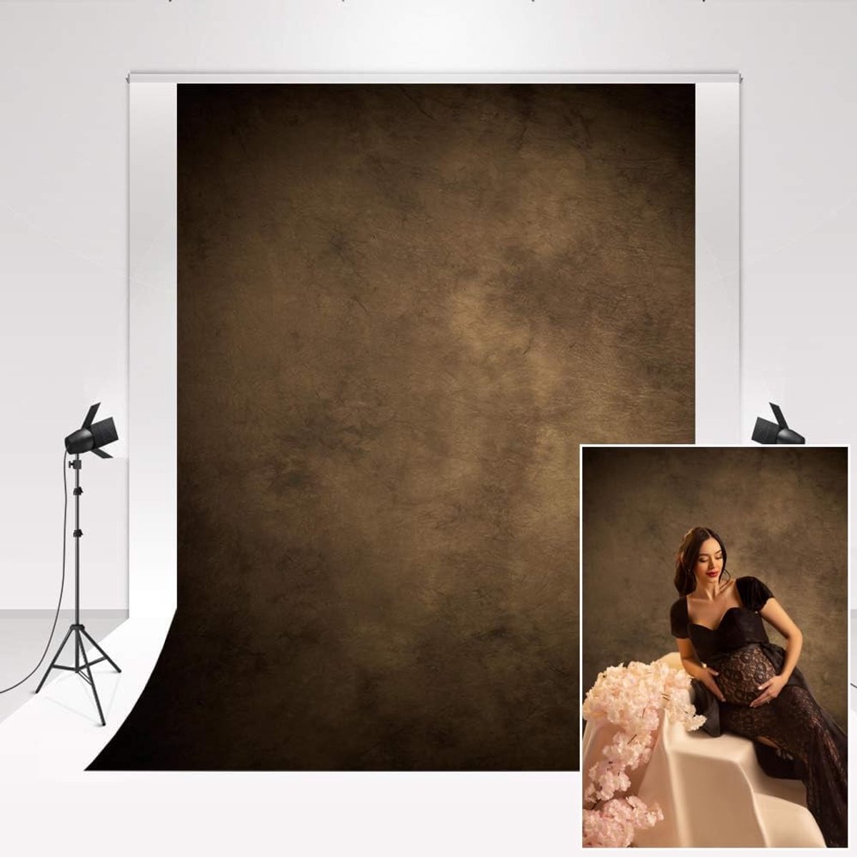 MTTproducts- Foto Achtergrond 2x3m - Bruin/Zwart Gradiënt - Huidvriendelijk Materiaal - Vintage Portret Fotografie - Live Video Achtergrond - Gepersonaliseerde Decoratie
