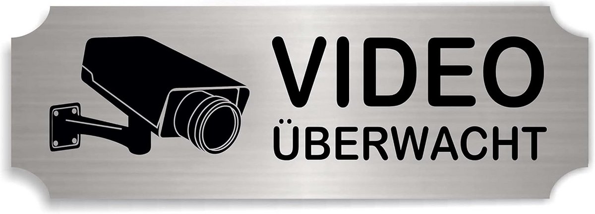 Waarschuwingsbord Camera Bewaking Zelfklevend 15x5 cm - HDF Aluminium Look