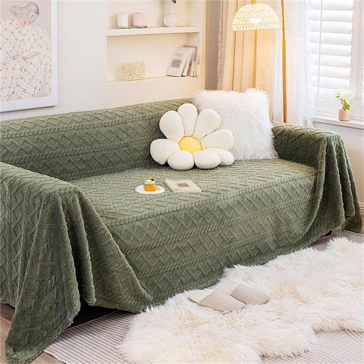 Bankhoes en sprei - Bankdeken plaid - Woonkamer aankleden - Hoge kwaliteit stof - 180 x 260 cm - Donkergroen