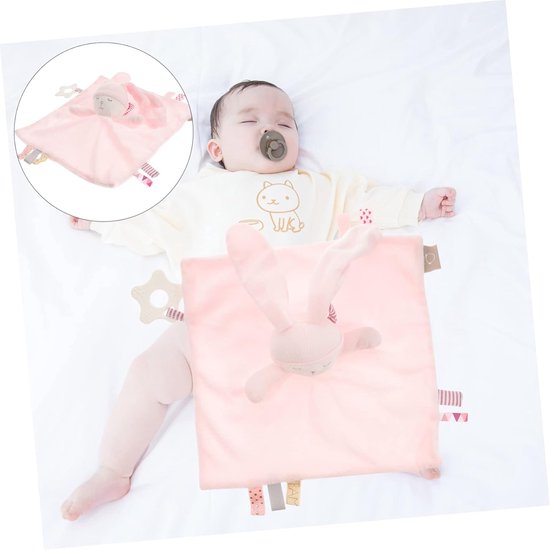 Knuffeldoekje met Konijn - Veiligheidsdeken Speelgoed - Baby Kalmeren - Stimuleert Sensorische Ervaring - 26 x 26 cm - Roze — afbeelding 4