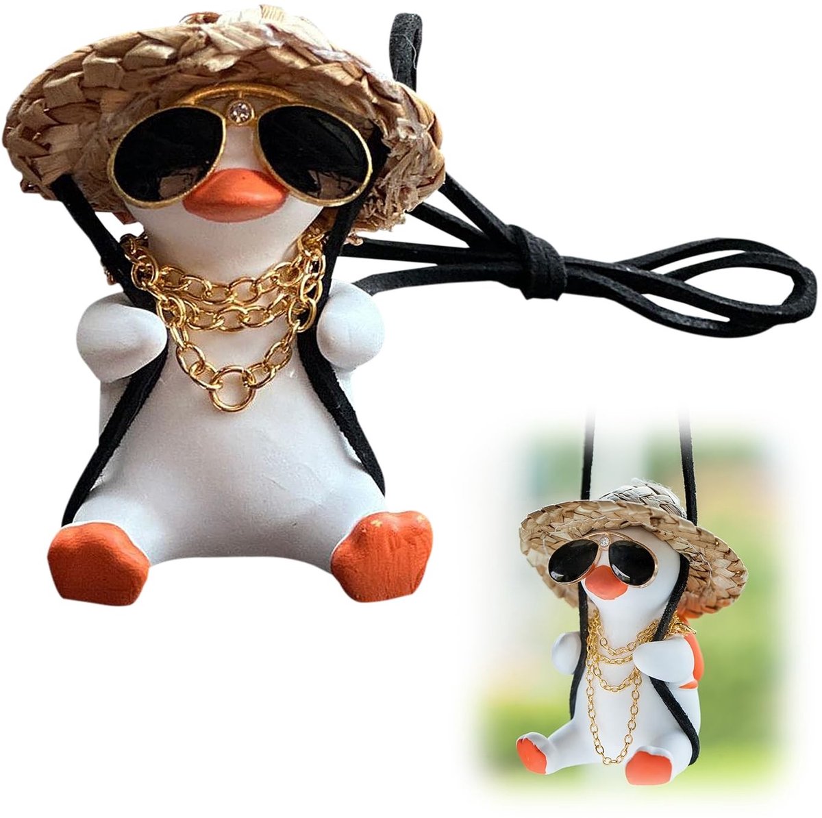 Cosensi- Auto-ornament Cartoon Eend - Auto-interieurdecoratie - Gips - 50 x 65 mm - Snoer 280 mm - Duurzaam