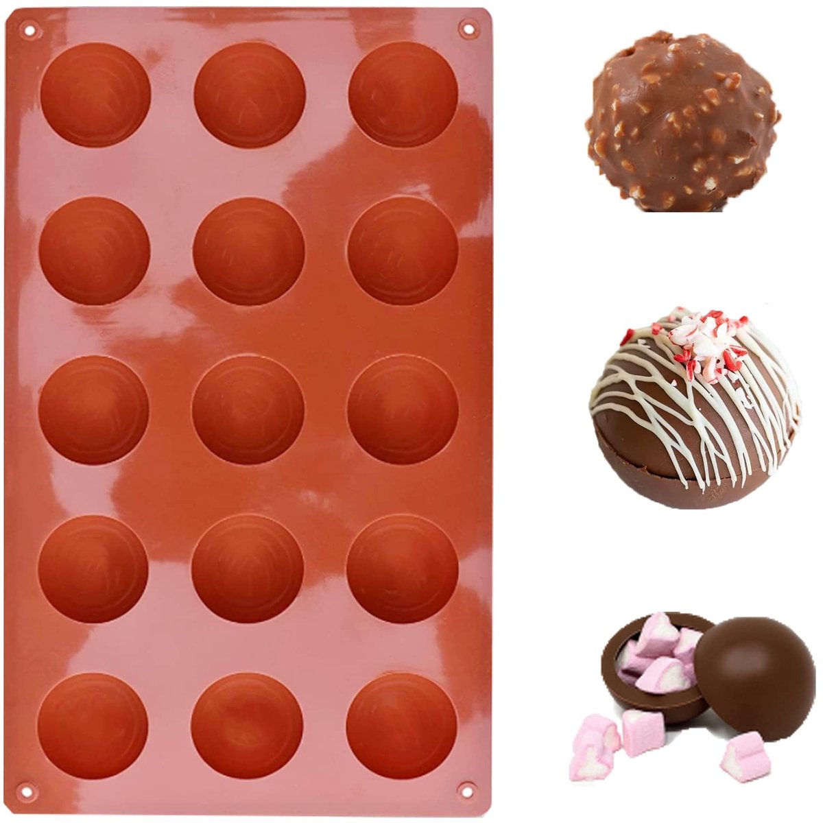 Cosensi- Chocoladevormen Halfrond Siliconen Mal - 15 Holten Ø 4 Cm - Duurzaam - Geschikt voor Oven/Magnetron - Temperatuurbereik - Mousse/IJs/Pudding