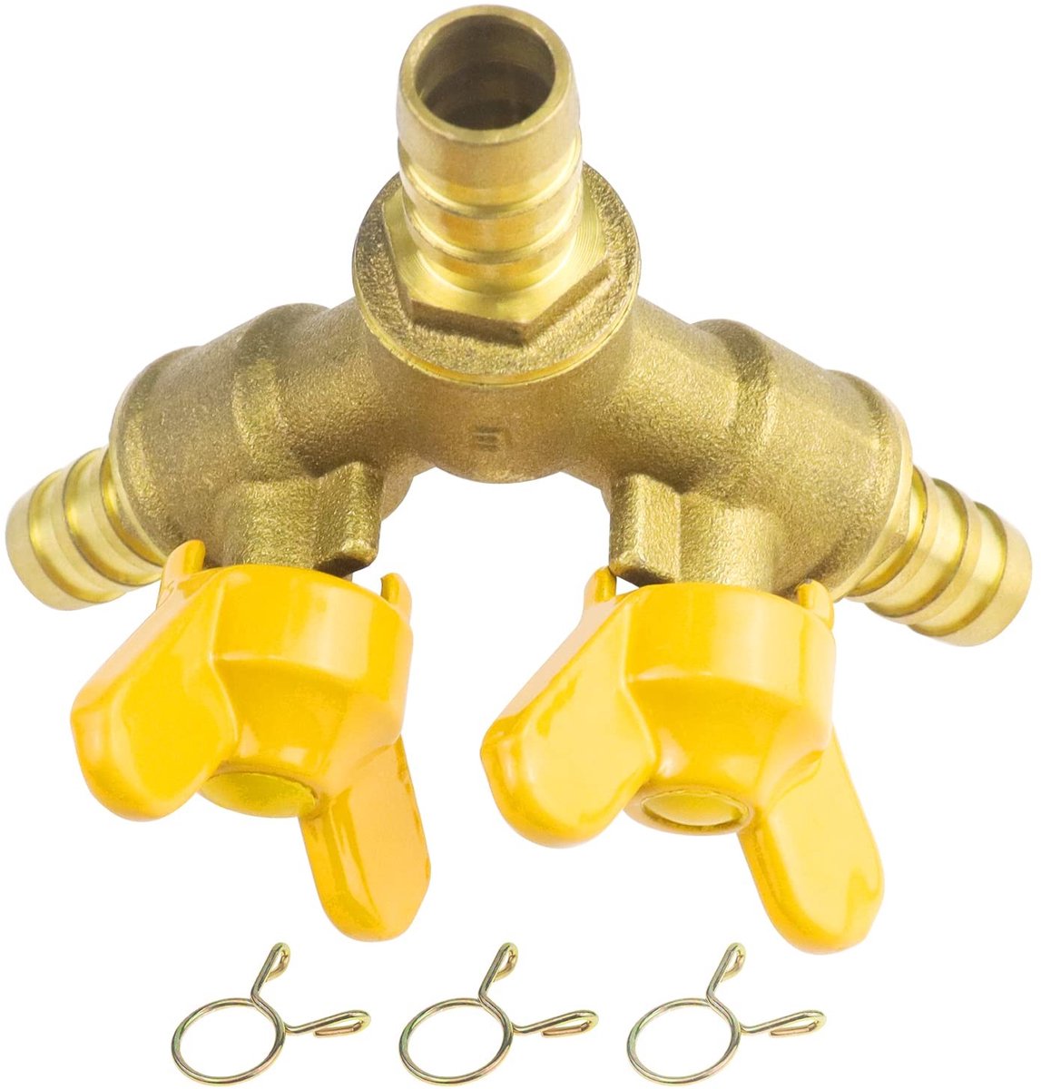 Cosensi- Kogelklep - 3-Weg Y-Distributor - Messing Verbinding 8mm - Gekleurde Zink Klemmen - Voor Tuinslangen - Corrosiebestendig - Y-verdeler
