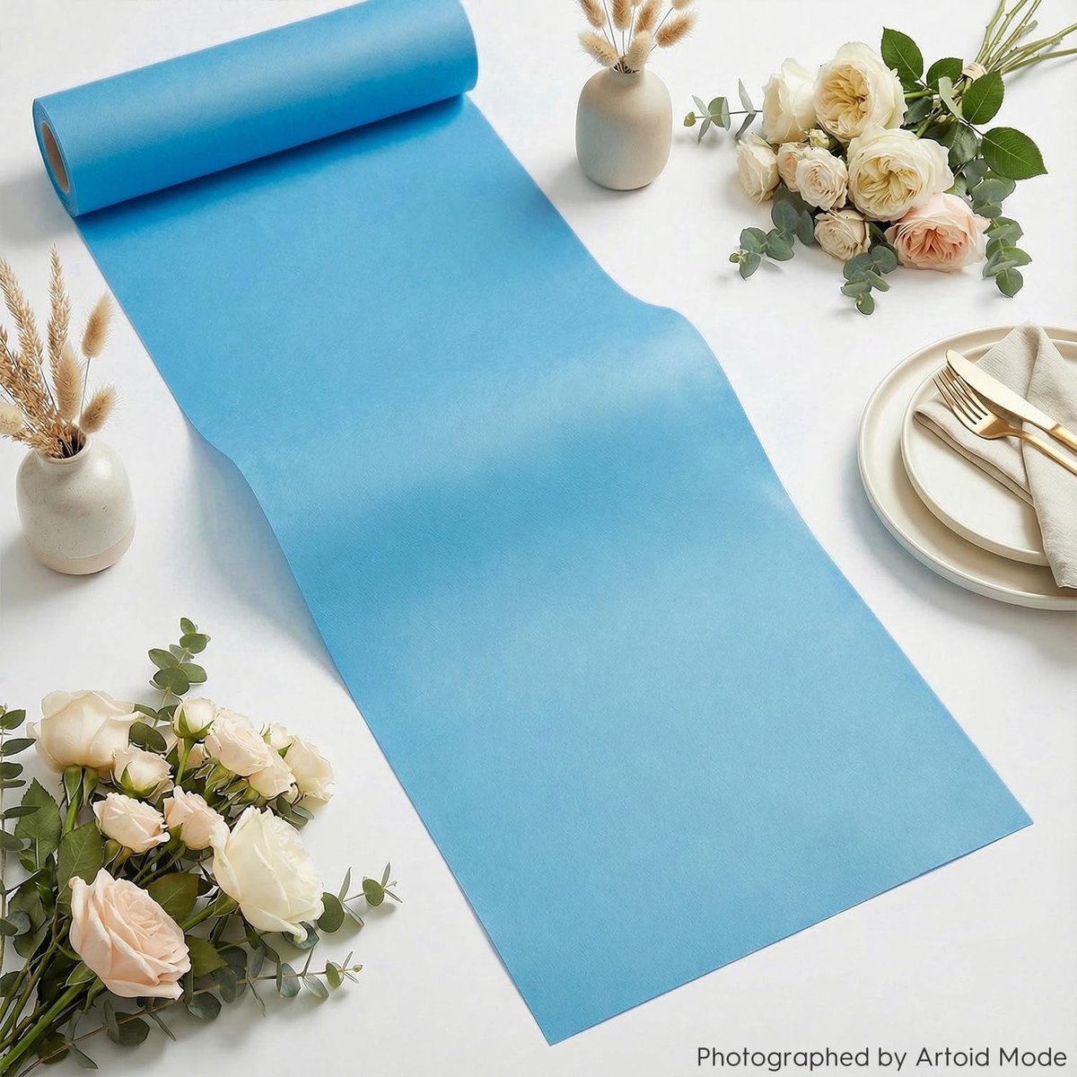 Byshayne - Aqua Blauwe Non-woven Tafelloper 30 cm x 25 m voor Feestdecoratie
