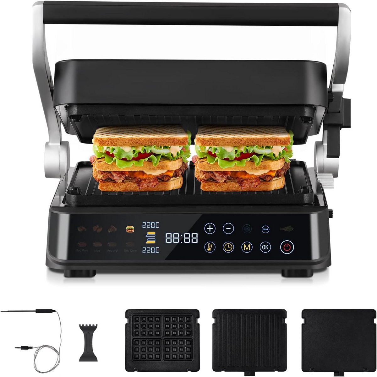 Contactgrill Elektrische Grill Veelzijdig Grillen 6 Programma's 42 cm Zilver Zwart