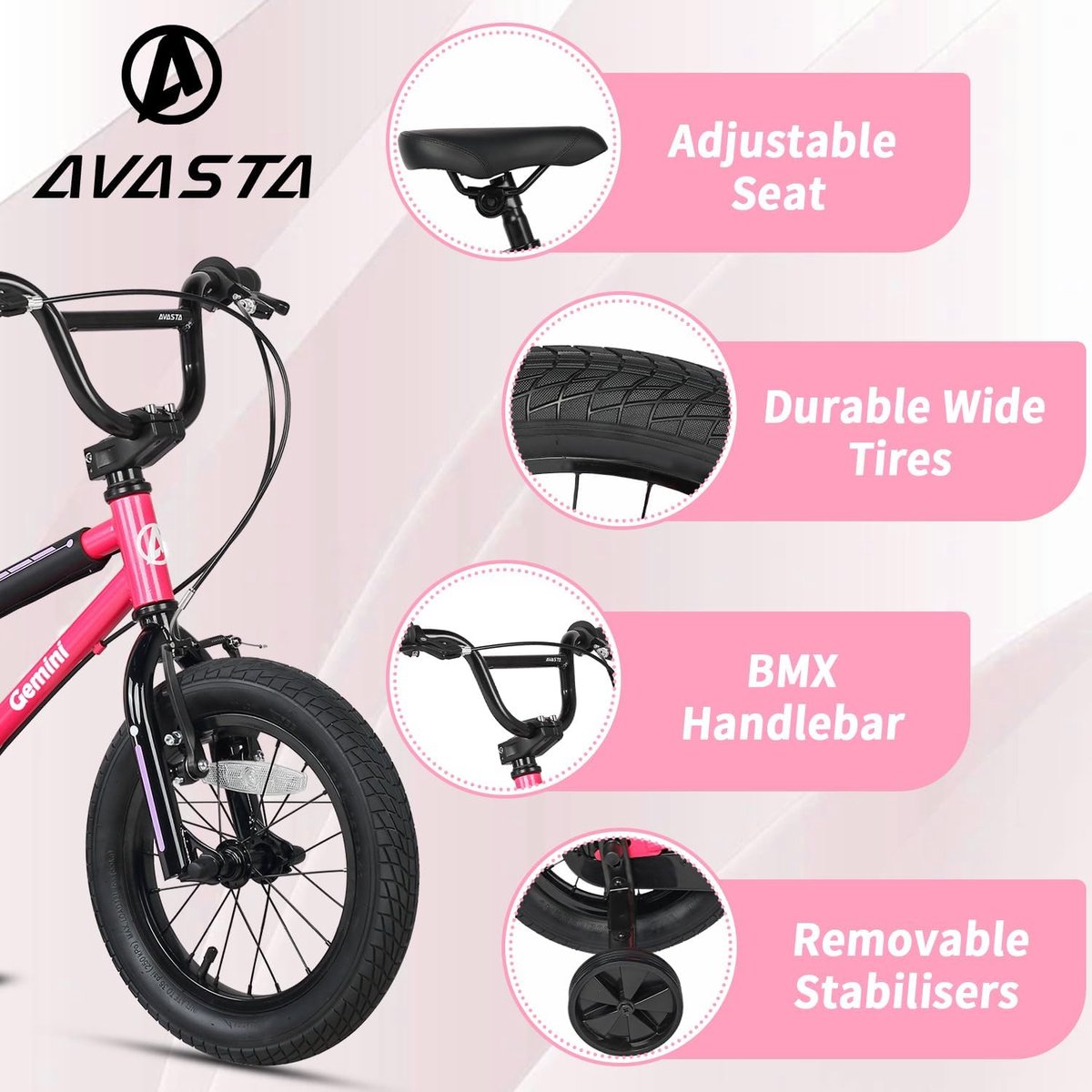 Kinderfiets BMX-stijl met Zijwieltjes en Standaard (12 14 16 Inch) voor en (1-8 Jaar)