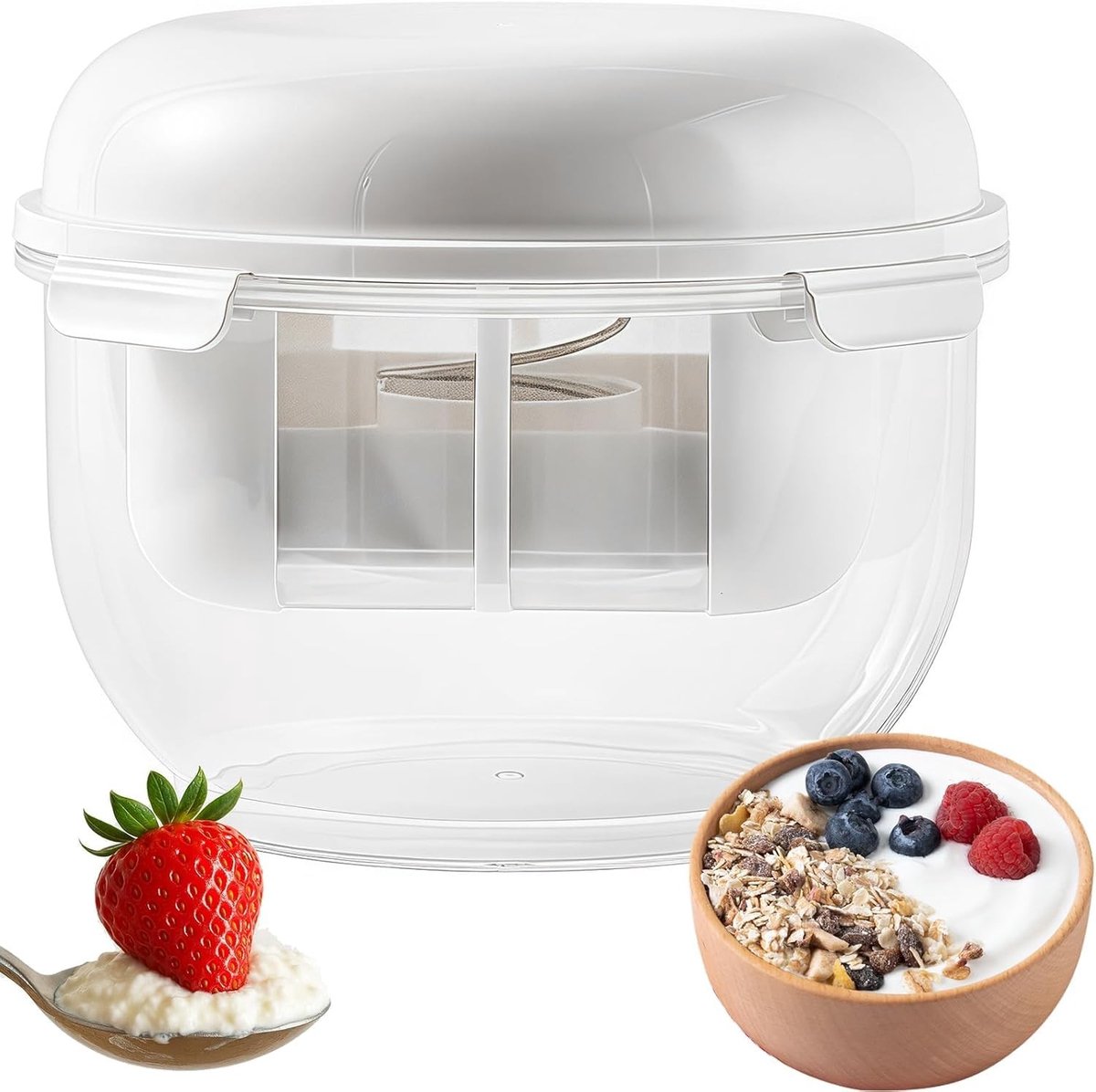 Dailygoods - Cosensi - Dailygoods - Herbruikbare Yoghurt Maker met Transparante Container en Fijn Maasfilter
