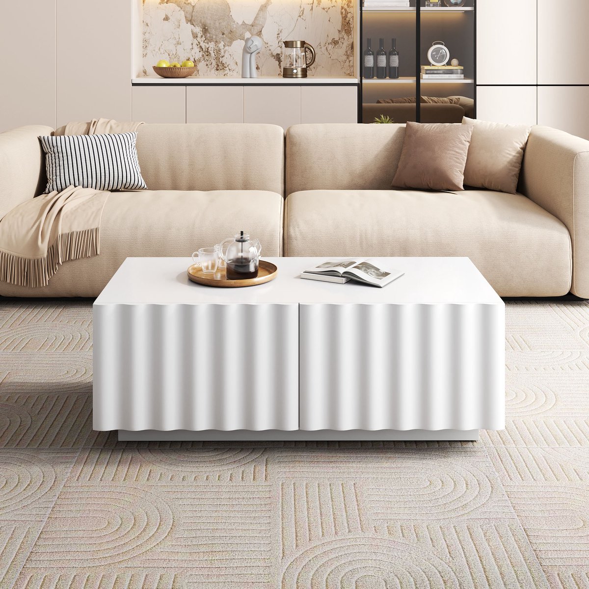 VVBV Woonkamertafel met Lades, Opbergruimte - Ribbelfront, Voor Woonkamer, Lift-Top
